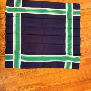 Navy Blue Square Scarf with Green and White Stripes